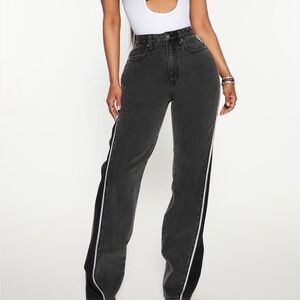 Fashion Nova Black Wide Leg Jeans with White Stripe